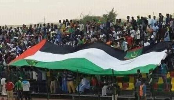 الجماهير ترفع العلم الفلسطيني داخل المعلب